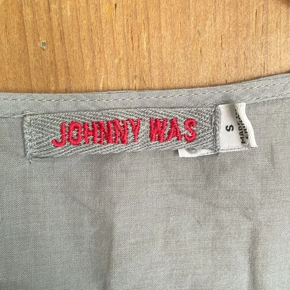 Johnny Was Gray Pink floral appliqué embroidered tunic